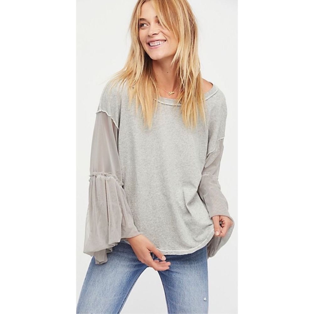 Free People Still Got It Mesh Bell Sleeve Blouse Grey Size Medium